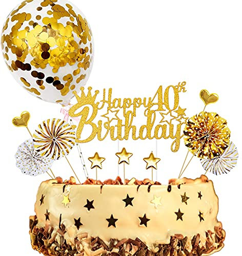 ENYACOS Cake Topper, Happy Birthday Tortendeko 40, Glitzer Cake Topper 40 Geburtstag, Happy 40.Birthday Kuchen Cupcake Topper, Gold Kuchen Dekoration für 40 Geburtstagsfeier Zubehör(40Gold)