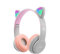 QOTSTEOS Auriculares inalámbricos para juegos, Bluetooth 5.0, plegables, inalámbricos, para juegos, niños, adultos, orejas de gato, con luz LED (gris y rosa)