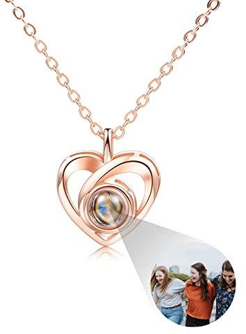 INBLUE Ciondolo con Immagine di Proiezione Personalizzata Collana in Argento Sterling 925 Ciondolo a Forma di Cuore Regali di Anniversario di Compleanno per Lei/Donne/Fidanzate/Gioielli Per Mamma