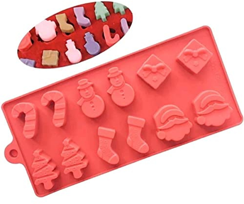 Kind2Health Christmas Silicone Ice Cube Tray, Chocolate Cake Candy Jelly Ice Cube Tray Fondant Cookies Baking Soap Mould with Theme Shapes of Tree Santa Cane Socks Snowman Present, DIY Xmas, ICTX