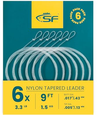 SF förknuten nylonflugfisklina, 2,3 m, 2,7 m, 3,6 m, 0 x 1 x 2 x 3 x 4 x 5 x 6 x 7 mm, 6 stycken