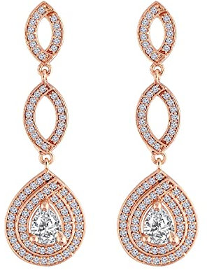 I Jewels 18k Rose Gold Plated Indian Wedding Bollywood AD Stone Dangle & Drop Earrings for Women & Girls (E2952-54), Rose Gold