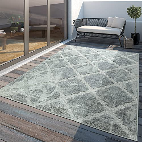 TT Home In-& Outdoorteppich Wetterfest Balkon Deko Schlafzimmer Skandi Ethno Design, Farbe:Grau, Größe:160 cm Rund
