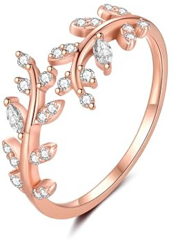 MASOP Ringe für Damen Rosegold Zweig Blatt Verstellbar Ringe AAA Zirkonia Kleine Schmuck Silber 925 Vergoldet Geschenke für Frauen Freundin Mädchen Schwester Mutter Muttertag Muttertagsgeschenk