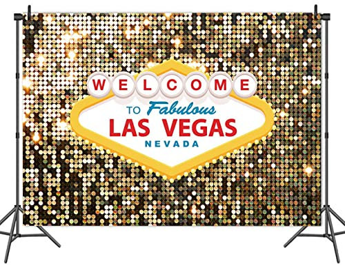 2.4x1.8 m Welcome to Las Vegas Party-Hintergrund für Fotografie, Casino, Nacht, Poker, Motto, Geburtstag, Party, Fotohintergrund, Gold, Luxus, Abschlussball, Kostüm, Verkleidung, Fotoshooting, Banner