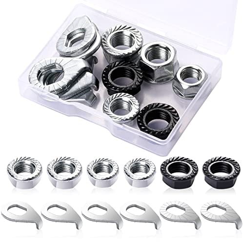 12 Pcs Bike Wheel Axle Nut and Safety Washer Kit, 3 Size Bicycle Hub Flanged Axle Nut Hardware Parts Bike Flange Nuts for Front and Back Wheel