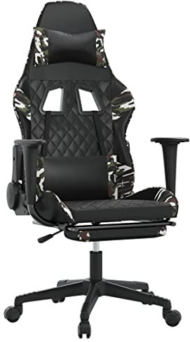 vidaXL Gaming Stuhl, Bürostuhl Drehbar Höhenverstellbar, Schreibtischstuhl Verstellbare Rückenlehne Fußstütze, Drehstuhl Chefsessel, Schwarz Tarnfarben Kunstleder