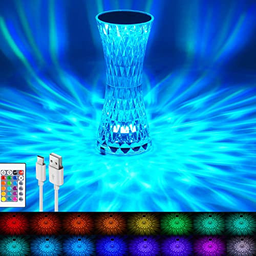 YeahBoom LED Kristall Tischlampe,2000mAh 16 Farben Touching Control Rose Crystal Lampe,Nachttischlampe Touch Dimmbar mit Fernbedienung,RGB Farbwechsel Nachtlicht für Schlafzimmer Wohnzimme