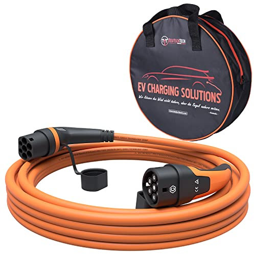 TEUTSCHTECH, EV Ladekabel orange I 15M I TYP2 - TYP2 I 22kW I 3X32A I 3-phasig I Mit Lade- Temperaturüberwachung und Schutz vor Brand