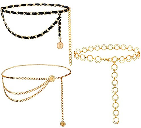 Hüftkette Damen Gold*3pcs, XiXRan Taillenkette Gürtel Damen, Piraten Bauchkette Gold, Damen Mehrschichtig Bauchkette, Waist Chain Gold, Bodychain, Verstellbare Kettengürtel Körperkette Schmuck