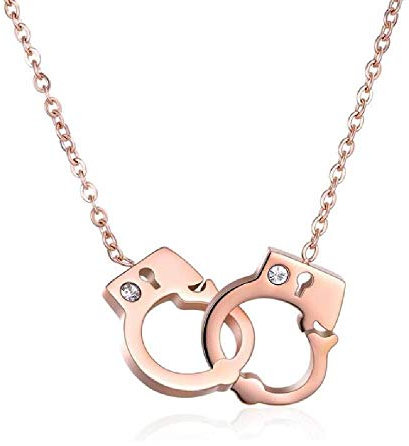MiniJewelry Handcuff Pendant Necklaces for Women Sisters Mother Wife Daughters Niece Birthday Crystal Clear Cubic Zirconia Rose Gold
