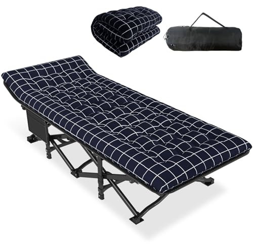 ATORPOK SHOP Lit de Camping Pliable Robuste pour Adultes,lit de Couchage Confortable avec capacité de 200 kg pour Voyage/Bureau/extérieur (Bleu)