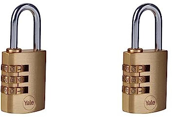 YALE Y150B/30/125/1 - Brass Combination Padlock (30mm) - Indoor Steel Shackle Lock for Backpack, Locker, Tool Box - 3 Dial Lock 1000 Combinations - Standard Security (Pack of 2)