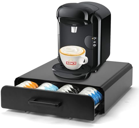 SYSYLY Porte Capsules Compatible pour Tassimo,Porte Dosette de café,Tiroir Métal, Distributeur, Support Capsule de Café, Tiroir Étagère Empilable pour Stockage,Noir.