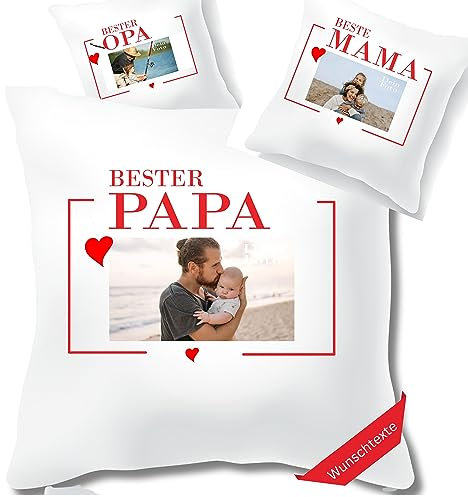 Zarto Personalisierte Geschenke Papa & Mama - Fotogeschenk Fotokissen - Geburtstagsgeschenk mit Foto selbst gestalten - Geschenkidee Oma, Opa, Schwester - Kissen mit Bild -NEU