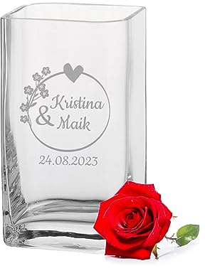 LALALO Leonardo Vase mit Gravur als Hochzeit Geschenk, Personalisiert als Hochzeitsgeschenk, Sandzeremonie, Hochzeitstag, Blumen-Deko für den Tisch (20x11x9 cm, Blütenzauber)
