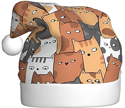 Weihnachtsmütze Orange Katzen Druck Plüsch Weihnachtsmütze Unisex Xmas Urlaub Hut Für Weihnachten Neujahr Festliche Urlaub Party