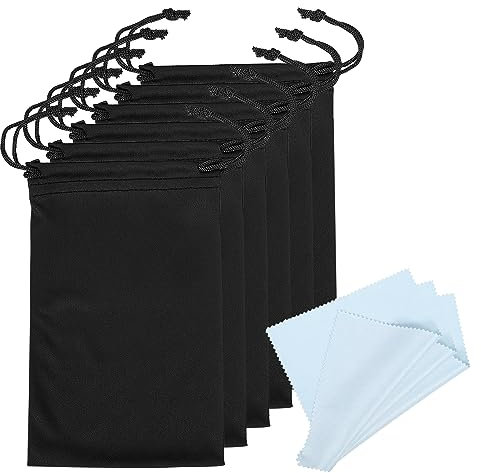 PATIKIL 11x7 Ski Brillenetui 6 Pack Mikrofaser Brillenetui mit Brillenputztuch Zeichnen Schnur Schnee Schutz Taschen Schützende Ablage Etui Hülse für Linse Schwarz