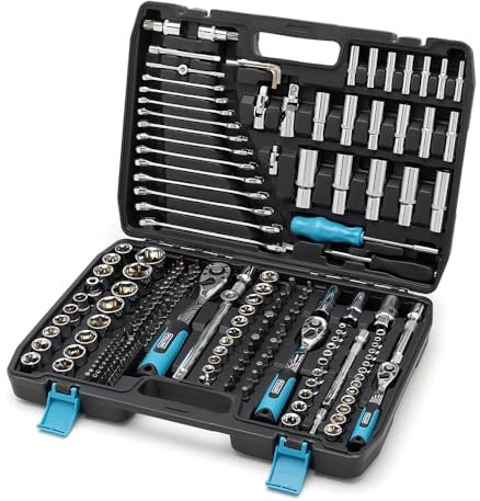 216 Piece Socket Spanner Set, 1/4 3/8 1/2 Inch Drive 72 Teeth Ratchet Wrench with Case, DIY Tools, Bits Set, for Home, Garage, Car, Workshop, Large, Professional