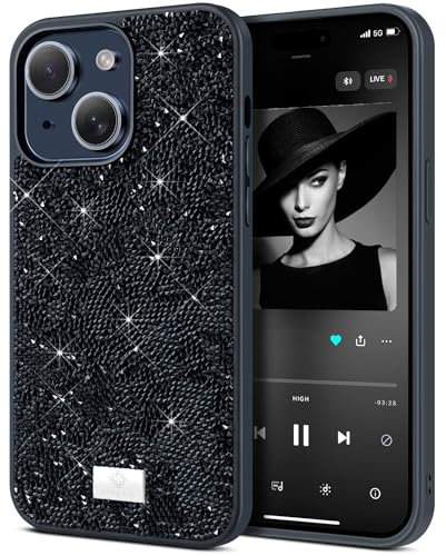 BEZ Handyhülle für iPhone 14 Hülle Glitzer, Sparkle Diamond Crystal Bling Hülle mit Bling & Co. Serie Kompatibel für iPhone 14, Jet Schwarz