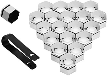 MINIKS 20 Stück 17mm 19mm Radschraubenkappen Auto Radmutterkappen für Hyundai ix35 ix55 G80 HB20 Getz Reina, Radschrauben Kappen Auto Sechskant Radmuttern Abdeckung,B-19MM/SILVER