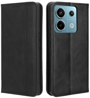 GOKEN Leder Folio Hülle für Xiaomi Redmi Note 13 Pro 5G / Poco X6 5G, Lederhülle Brieftasche Mit Kartensteckplätzen, Flip PU/TPU Handyhülle Schutzhülle Case Cover mit Ständer Funktion (Schwarz)