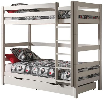 möbelando Etagenbett >Pino< in Kiefer massiv Weiss lackiert - 210x182x105 (BxHxT)