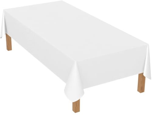 Famibay Tischdecke Abwaschbar Weiß Tischdecke Rechteckig 150 x 260cm Lang Polyester Tischdecken für Esszimmer Party Hochzeiten Haushalt