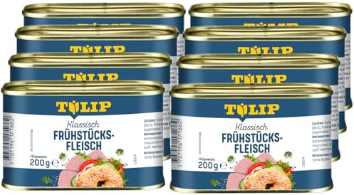 TULIP 8x Schweine-Frühstücksfleisch 200g | leckeres Schweinefleisch in der praktischen recycelbaren Konserve | Schweine-Frühstücksfleisch in der Dose | 86% Schweinefleisch