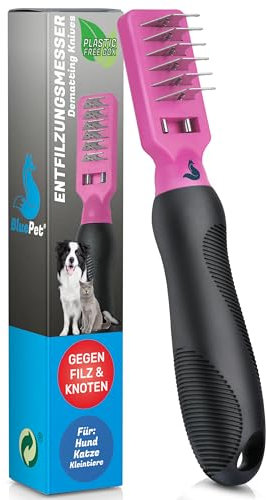 BluePet Profi Entfilzungskamm für Hunde und Katzen I Entfilzungshaken, Entfilzungsmesser, Entfilzungsharke Katze, Knoten Entferner Katze, Entfilzungskamm Hund, Entfernt Verfilzungen und Knoten