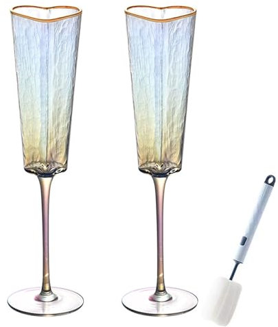 POOLPO Champagne Flutes, 100 ml, Heart-Shaped, Clear Glass, Gold Edge, Nordic Style, High-end Wine Glasses