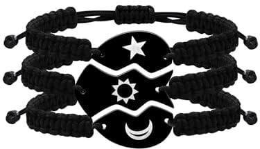 Tobestu 3-teiliges schwarzes Puzzle-Herz-Armband-Set aus Edelstahl mit schwarzer Schnur für Damen Y4121