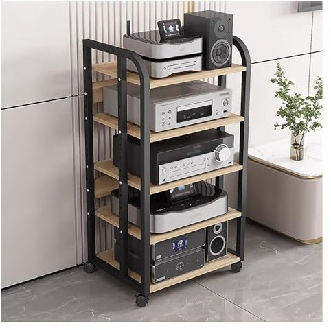audio rack hifi regal Bodenständer Für Stereoanlagen Und Ständer Auf Rädern - 79/100 Cm Hoch, Heim-Stereo-Rack-Komponenten-System Audio-Video-Gerätehalter Mit Höhenverstellbarem Holzregal, Metallrahme