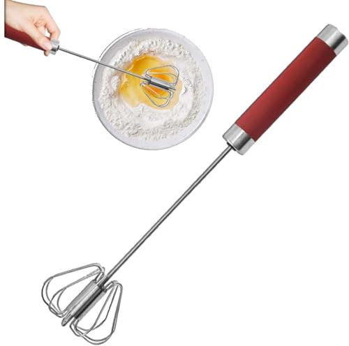 Egg Whisk Whizzy Whisk Stainless Steel Hand Push Whisk Egg Blender Semi-Auto Rotating Push Mixer Multifunction Hand Whisk for Baking Cooking Whisking Beating Stirring Kitchen Utensils (Red)