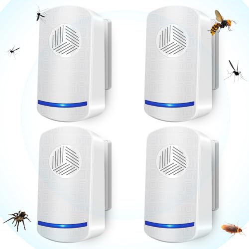 Répulsif à Ultrason, Répulsif Ultrason Anti Moustique, 4pcs Anti Moustique Ultrason Souris Répulsif à Souris Intérieur Répulsif Ultrason Appareil Anti Rats/Cafards/Rongeurs/Fourmis/Araignées/Insectes