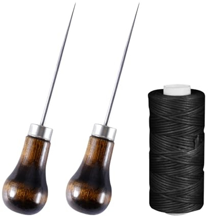 HDGSAFD 2 Ahlen mit Holzgriffen, 1 Rolle Schuhreparaturfaden, Schuhreparaturahle, Nähahlenwerkzeug, kürbisförmige Holzahle, Lederbohrer für Lederarbeiten