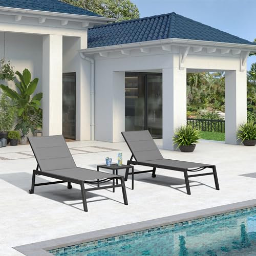 PURPLE LEAF 2er Set XXL Sonnenliege Aluminium,Gartenliege Extra Groß mit Rollen, 200x 69 cm Breite Liegefläche, 5-Fach Verstellbar, Wasserabweisend Robust, belastbar bis 150 KG, Grau