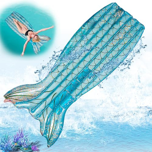 CIYIN Meerjungfrau Luftmatratzen Pool Erwachsene und Kinder, PVC Pool Inflatable Luftmatratze, Aufblasbarer Poolsessel, Aufblasbare Pool Luftmatratze für Hawaii Party Sommer Wasserspiel (Blau)