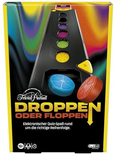 Droppen oder Floppen, elektronisches Partyspiel von den Machern von Trivial Pursuit - Deutsche Version, schneller Spielverlauf für viel Action