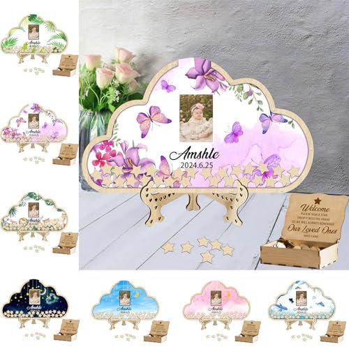 Personalisiertes Gästebuch für Babypartys, Alternativen, individuelles Wolken-Babyparty-Gästebuch mit 30–100 Holzstern für Babyparty, Schild, Bilderrahmen, Schwangerschafts-Andenken für werdende
