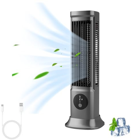 Ventilador de torre, ventilador de mesa silencioso, ventilador de mesa con 3 niveles de velocidad, recargable por USB, vertical y horizontal, ventilador de escritorio para dormitorio, oficina (gris)