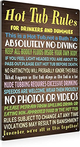 Funny Tin Signs Hot Tub Rules Metal Tin Sign Vintage Decoration Garage Home Garden Cafes Kitchen Wall Antique Tin Signs 12x8 inch