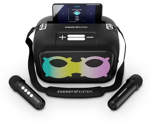 Energy Sistem Karaoke Star – Altavoz Portátil (Bluetooth 5.4, Reproductor MP3, True Wireless Stereo, Luces LED, 60W, IPX4, 2 micrófonos, 8 Horas de batería)