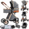 Magic ZC Passeggino Trio, Passeggino 3 in 1 con Spinta Reversibile a Due Vie, Trio Passeggini Neonati con Accessori, Carrozzina per Neonati con Design Portatile Pieghevole Un Clic (V9 Grey)