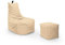 Nadimaideal Gamer Sitzsack Komfort XL - XXL für Kinder, Teenager & Erwachsene | Indoor & Outdoor | Sitzsack Gaming | Füllung EPS Perlen (Beige, Sitzsack XL mit Hocker)