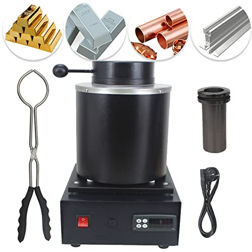 YJKKZQLB Four de Fusion électrique numérique 1600 W avec creuset en Graphite, Four de raffinage et de coulée pour ferraille, métaux dorés, argentés, dorés, argentés, étain, Aluminium, Noir - 1 kg