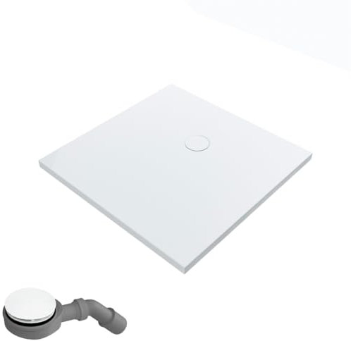 ECOLAM Receveur de douche carré Sky 100x100 x 4cm | Receveur de douche blanc en acrylique sanitaire | siphon extra plat