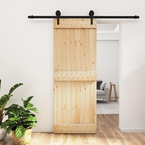 Xichuzi Schiebetür mit Beschlag 80x210 cm Massivholz Kiefer - 1 x Tür,2 x Laufschiene,2 x Rollen,2 x Türstopper,1 x Bodenführung,2 x Sprunggleitschutz,5 x Fixierklammer,Andere notwendige Beschläge