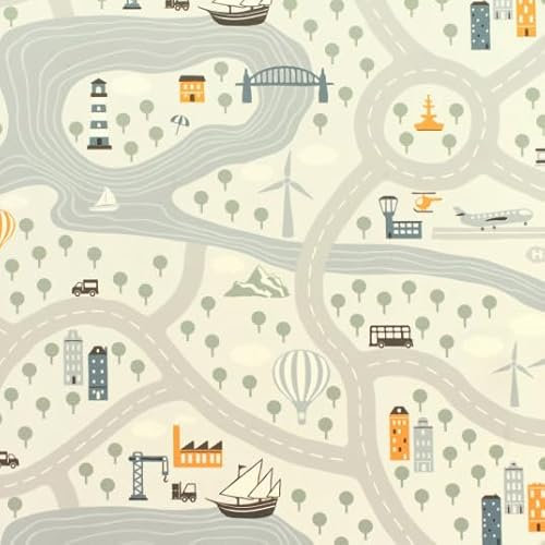 Sol Vinyle Style Chambre Enfants - Circuit de Voiture Clair - Rouleau de 3.00m x 3.00m