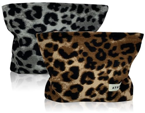 FEMONGY Sac Leopard Femme 2 pièces Leopard Femme avec Fermeture éclair Trousse a Maquillage Femme, Petite Trousse Maquillage, Trousse-de-Toilette Femme pour Les Femmes et Les Filles